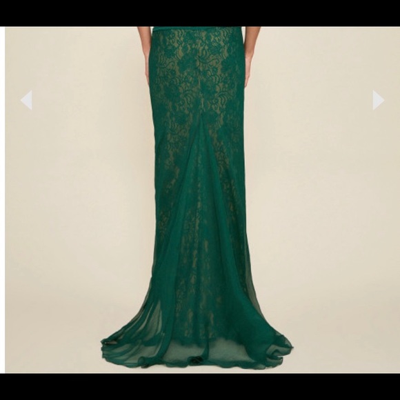 TADASHI Green Off Shoulder Lace Chiffon Columngown new with tags - Picture 3 of 5